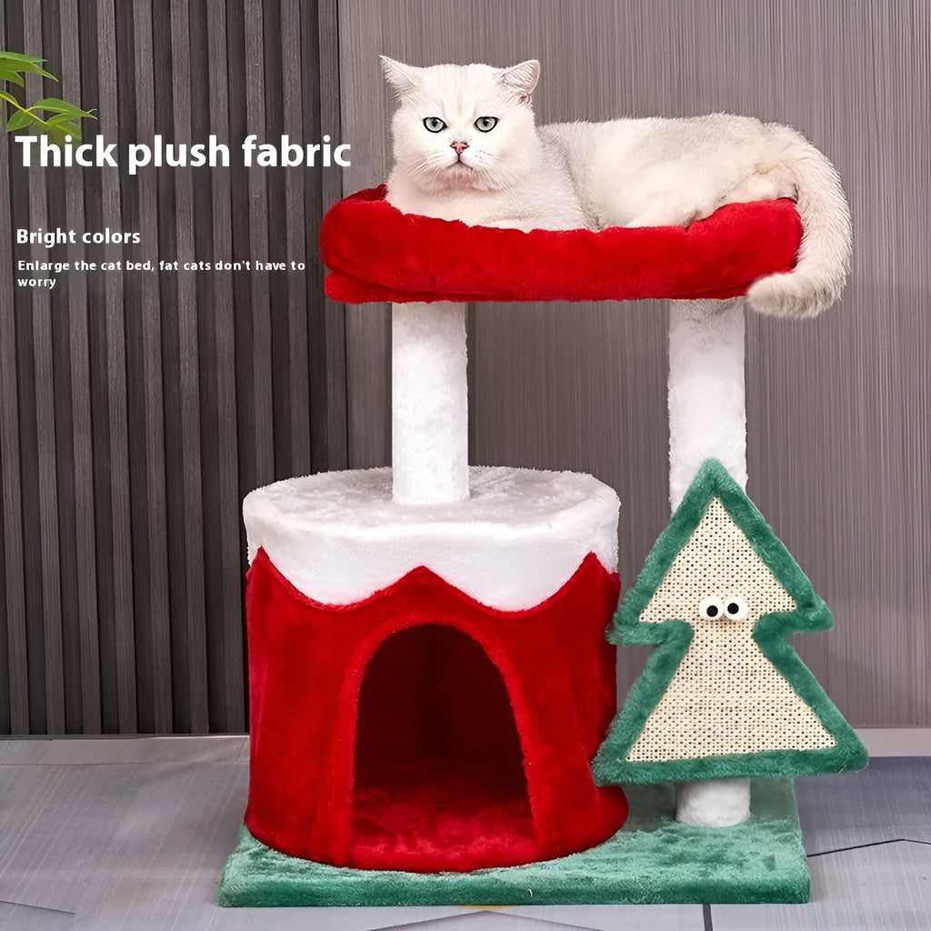 Christmas coloured cat scratching toy with density plate construction and integrated design