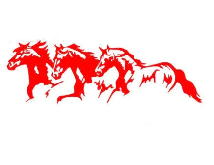 Three Horses design car sticker in black, white, red, and blue colour options, 25cm long.