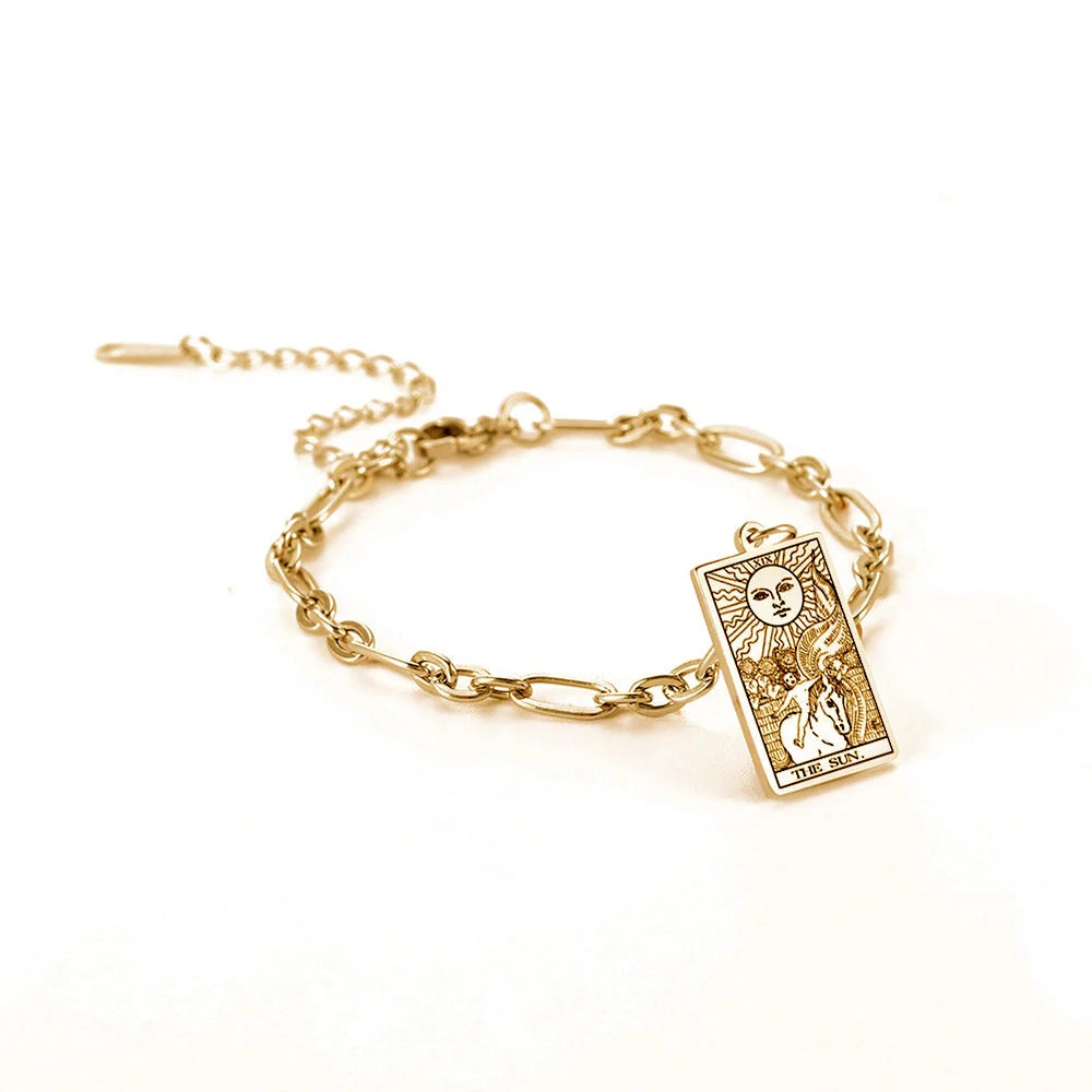 12 Tarot Card Series Stainless Steel Bracelet with 18K Gold Plating