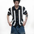 Men's retro patchwork striped knitted shirt in loose fit with short sleeves
