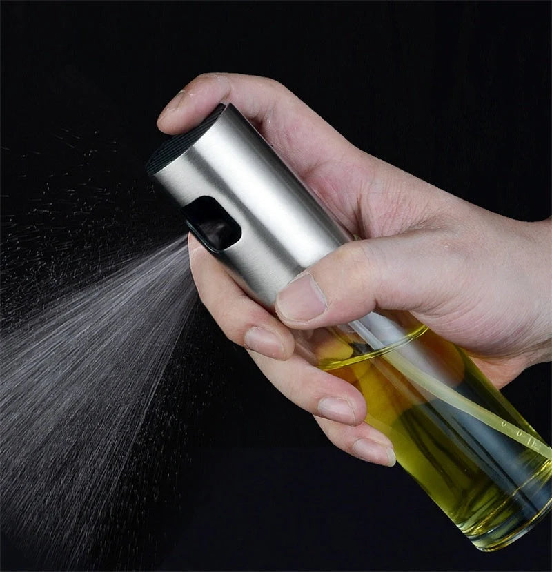 Stainless steel kitchen oil spray bottle with scale for precise cooking