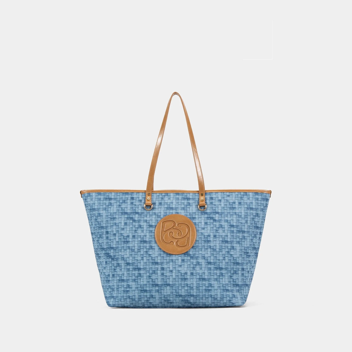 Woven light luxury women's hand-carrying bag in blue PVC, 52x31.5x20cm, for daily commuting and travel