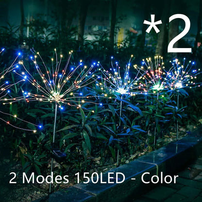 Solar-powered LED fireworks light string for outdoor decoration in various colors