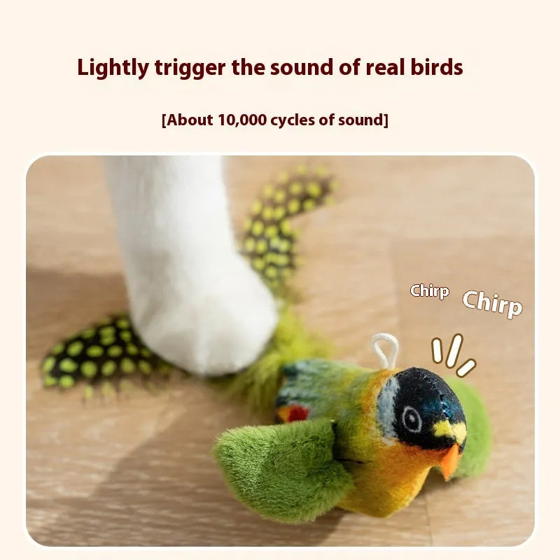 Electric sound simulation bird cat toy in green warbler colour with polyester fibre body for cat play