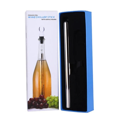 Stainless steel wine chilling rod with leakproof pourer