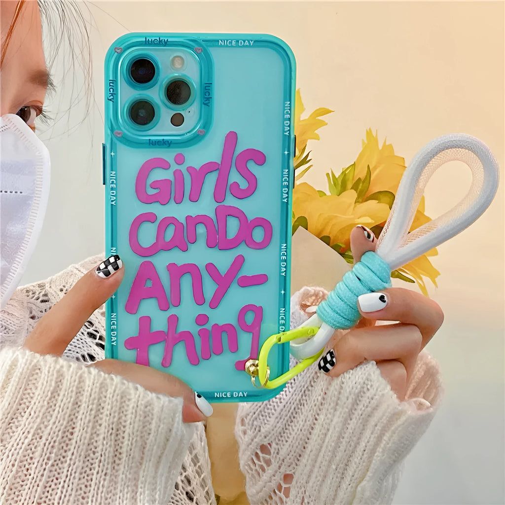 Graffiti personalised lanyard phone case for iPhone with painted animal design and detachable strap