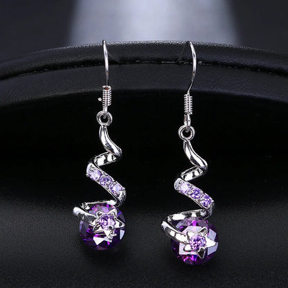 Purple Zircon Spiral Ear Hook Earrings for Women - Geometric Design