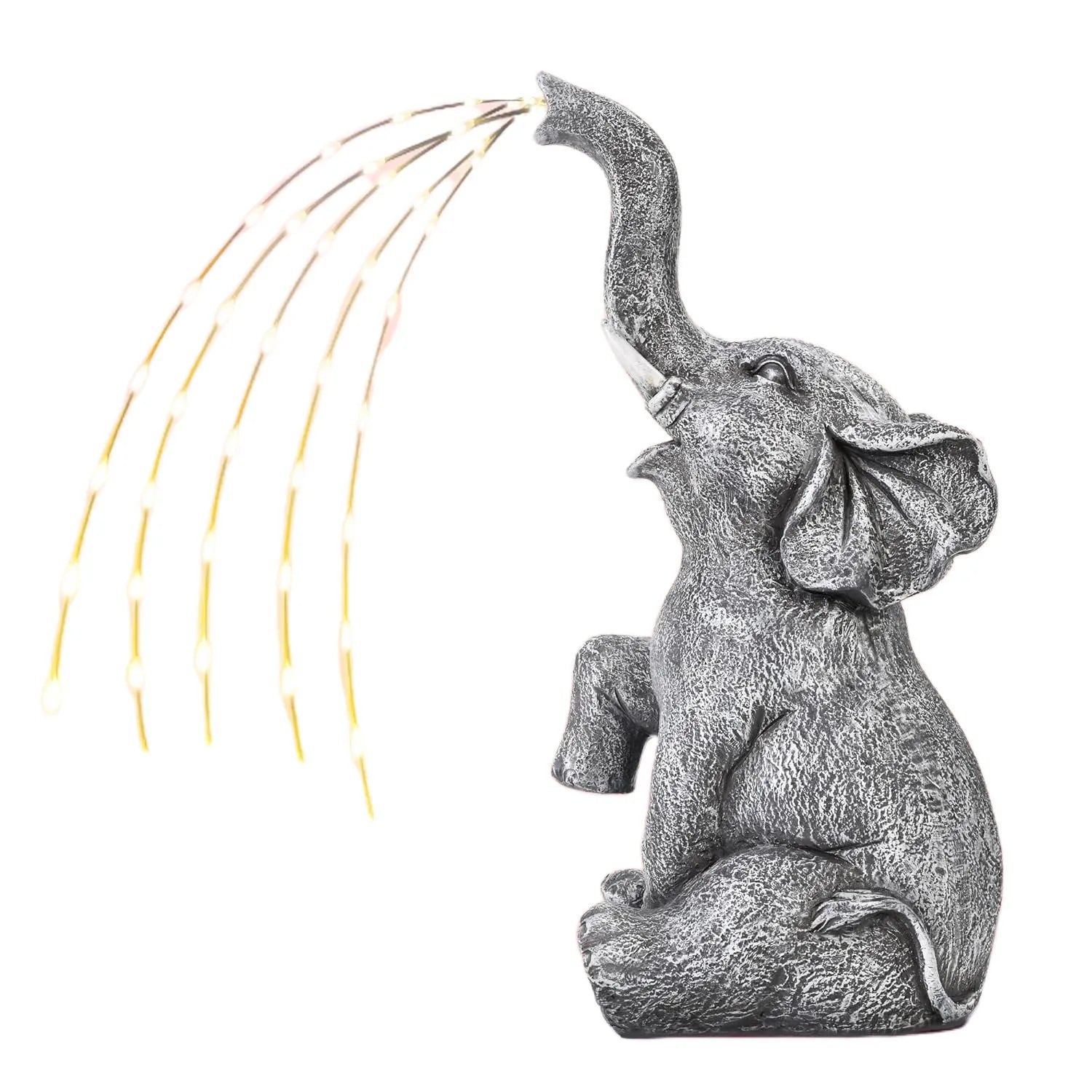 Resin elephant outdoor garden statue with built-in LED lighting strip.