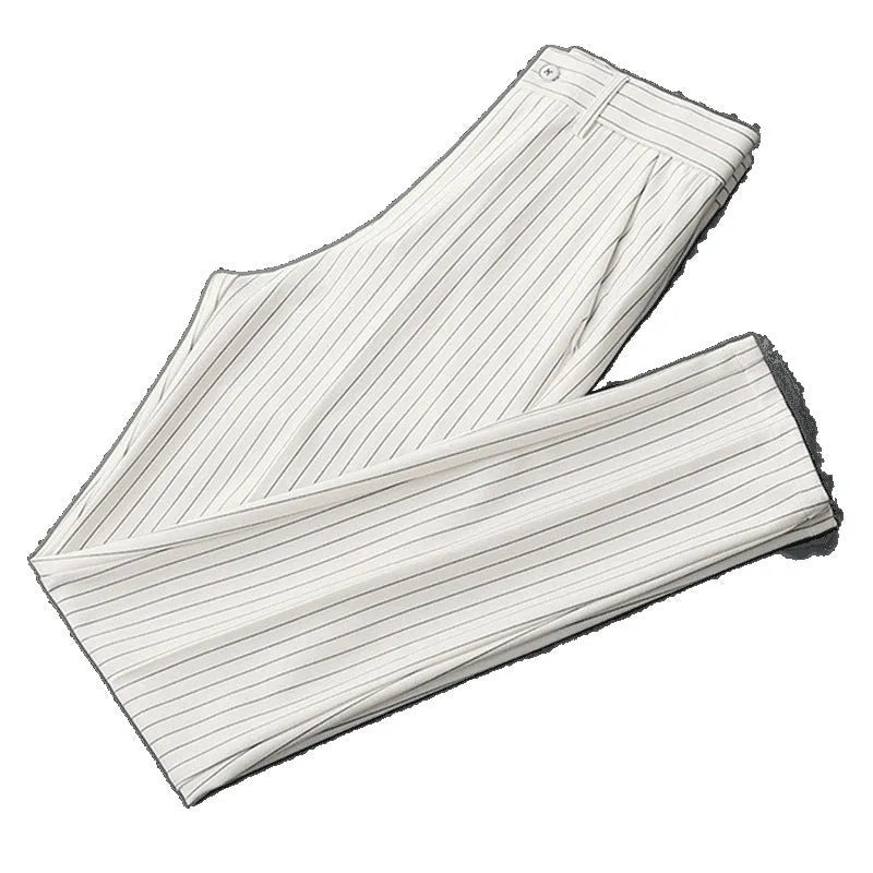 Men's thin loose casual suit pants showing draping design in black and white colour options