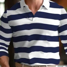 Men's loose retro button long sleeve pullover top on a hanger.