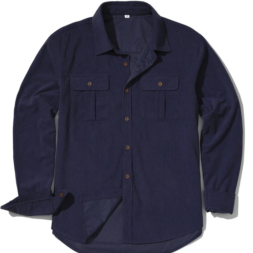 Men's thin corduroy shirt in Japanese retro style with sanded velvet texture and long sleeves