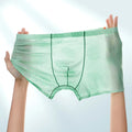 Men's ice silk seamless boxers in mint green – lightweight transparent nylon underwear with mid waist design on white background