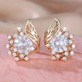 Round flowers feather zircon earrings with electroplated champagne gold finish and colourful diamond accents