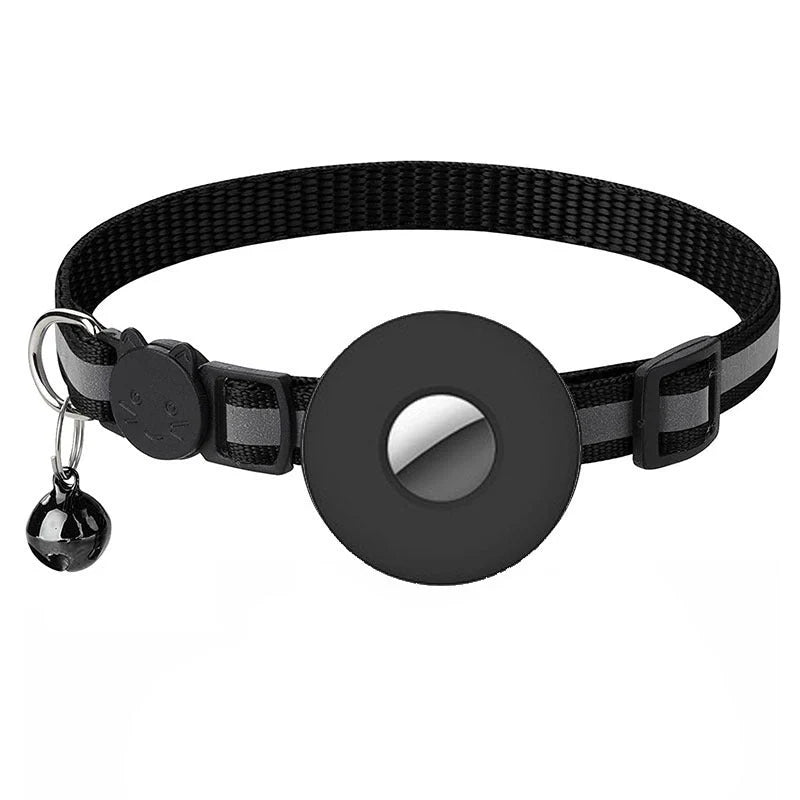 Reflective Airtag pet collar with bell for cats and dogs, adjustable and waterproof
