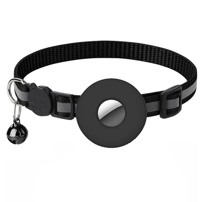 Reflective Airtag pet collar with bell for cats and dogs, adjustable and waterproof