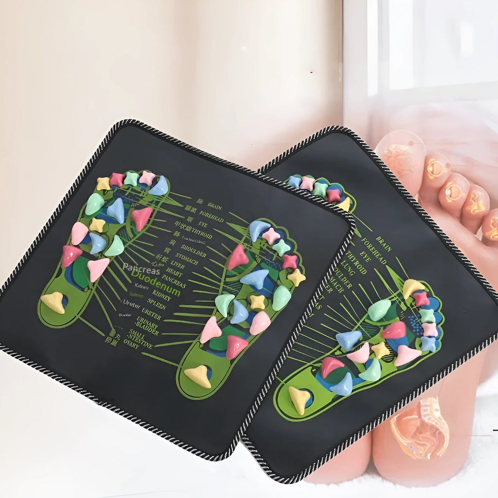 Health Path Cobblestone Foot Massage Mat 35x35cm PVC with English text on a floor indoors