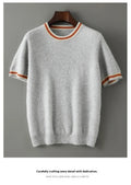 Men's short sleeve wool sweater with round neck pullover design in black colour