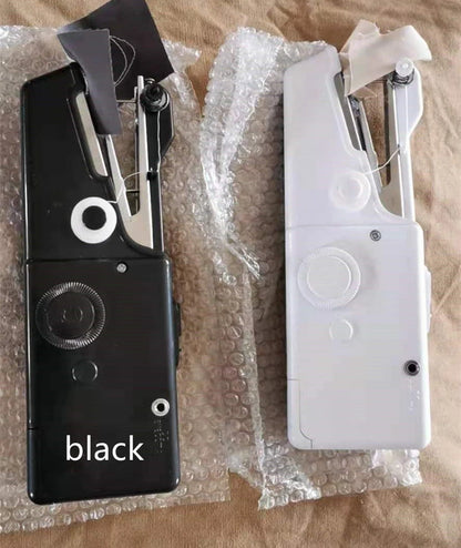 Portable mini hand sewing machine in various colours for quick fabric repairs