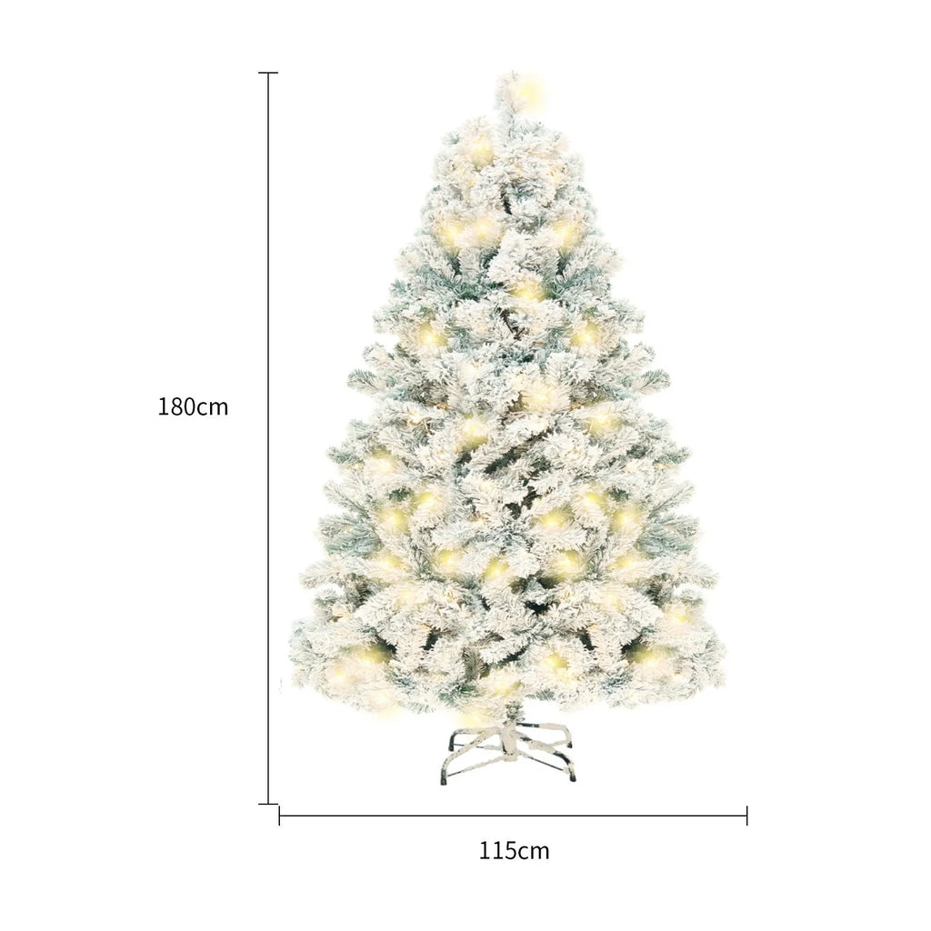 Green and white PVC artificial snow Christmas tree with metal stand
