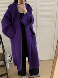 Loose hooded cardigan coat in extended 80cm length with raglan sleeves