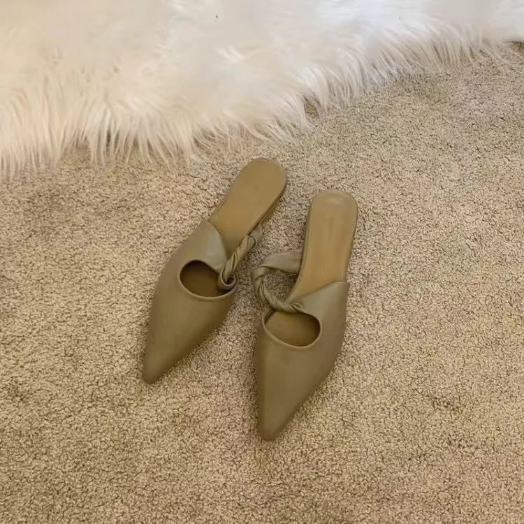 Women's soft leather slippers with semi-toe box design in four colour options