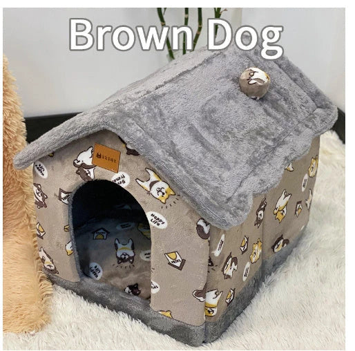 Cozy Pet Cave: Foldable plush dog house with warm removable cushion in various color options