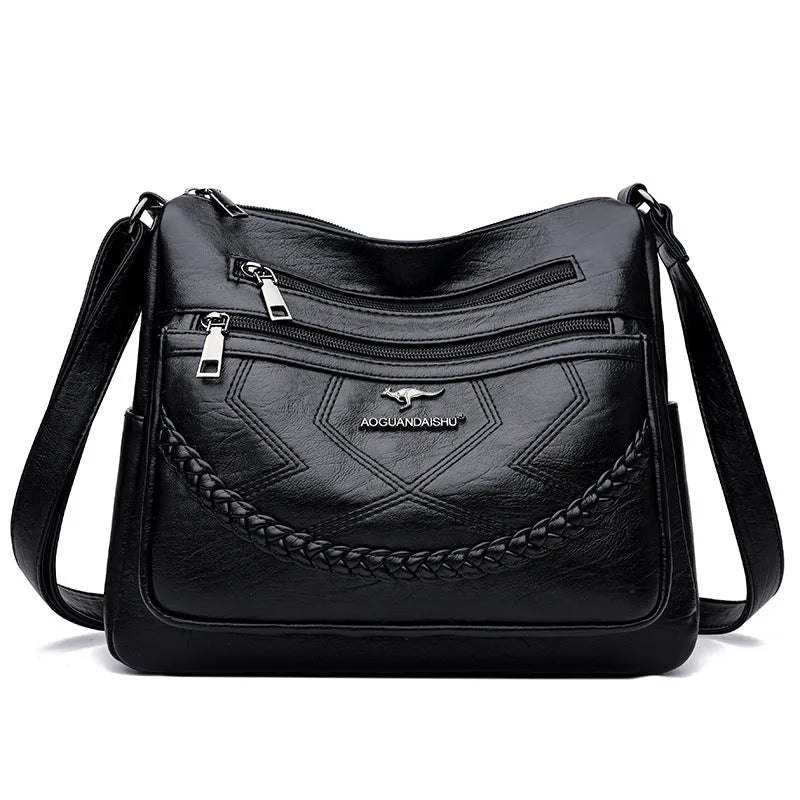 Soft PU leather women's crossbody shoulder bag in horizontal square design with large capacity