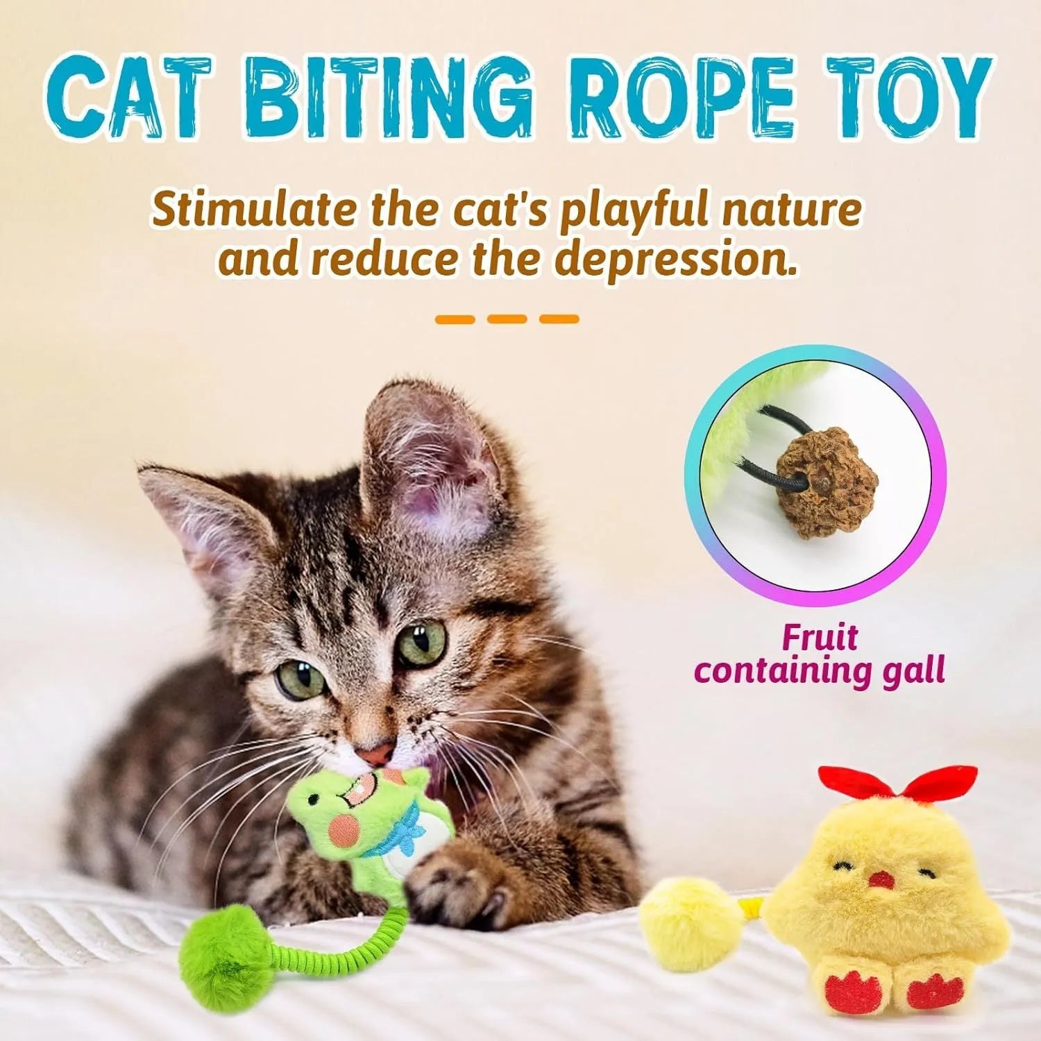 Set of interactive cat toys including plush animals, a silvervine fruit, a spring, and a fuzzy ball.