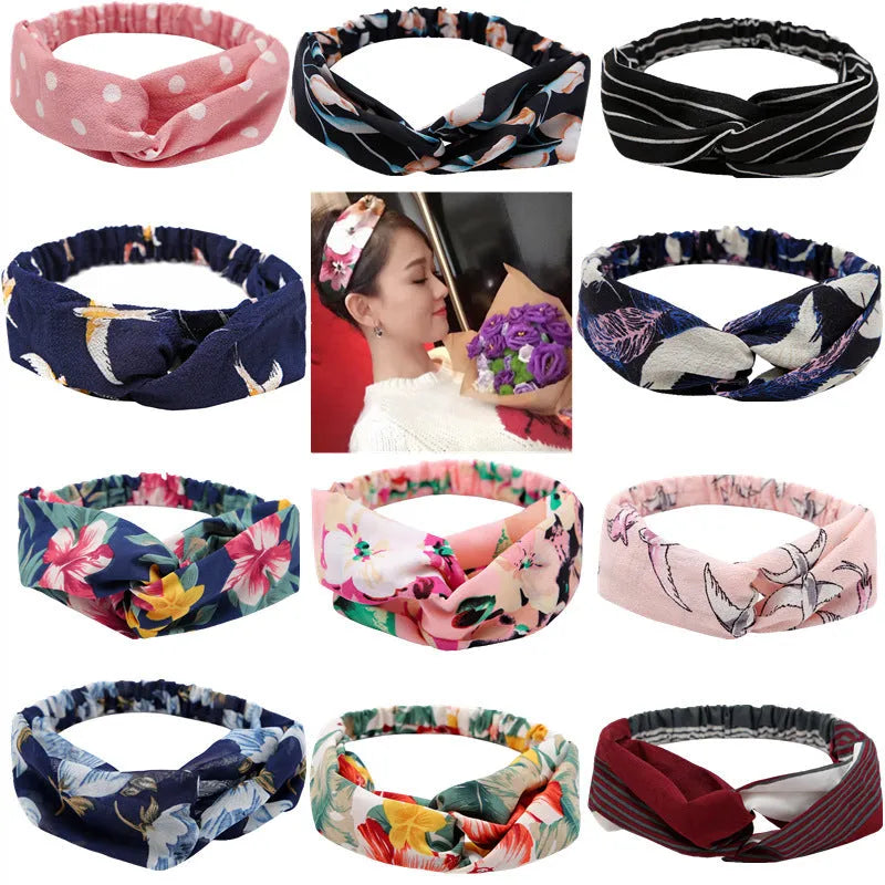 Women's polka dot printed bohemian simple hair band in cloth, flower shape, available in multiple colours