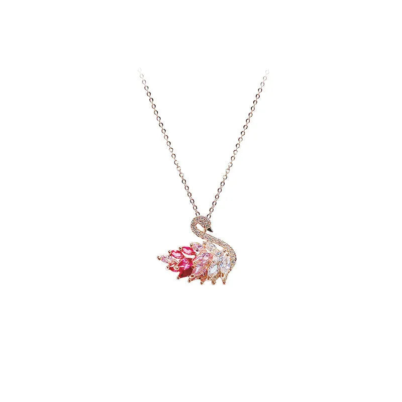 Alloy swan pendant necklace on snake bones chain, adjustable 51-80cm, available in nine colour options including silver and rose gold