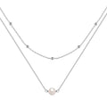 S925 sterling silver necklace with double-layer twin pearl pendant on a ball bead chain, shown in gold colour.