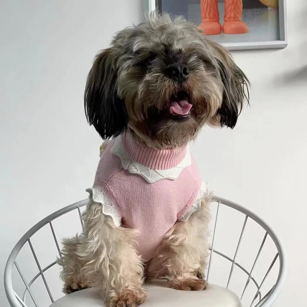 Flower blossom pattern dog and cat sweater for autumn and winter in pink and green colours