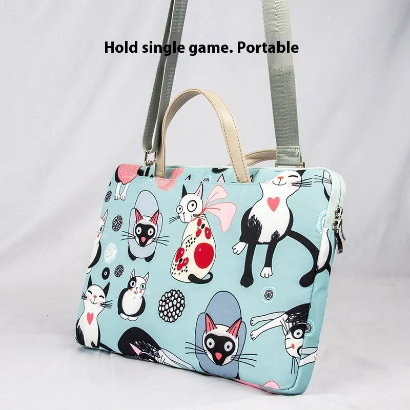 Cartoon printed polyester laptop bag with animal pattern, waterproof and anti-seismic, available in Alien Cat colour