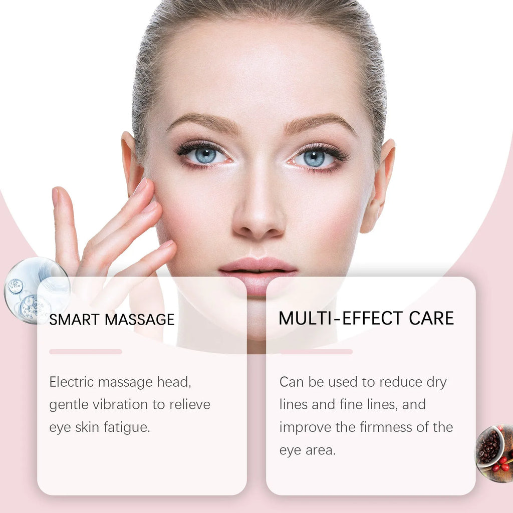 Electric firming eye cream 50g jar with silver massage head on white background