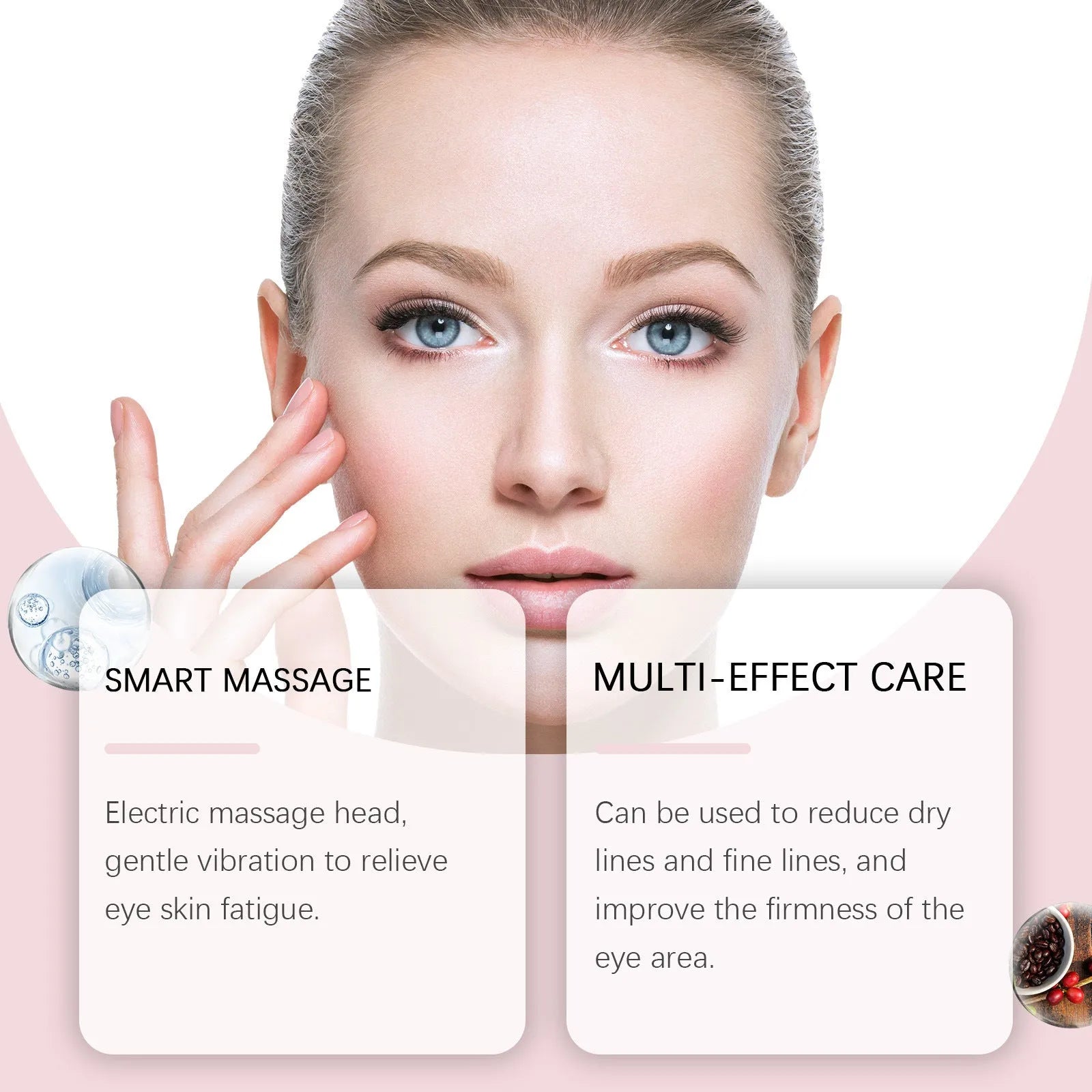 Electric firming eye cream 50g jar with silver massage head on white background