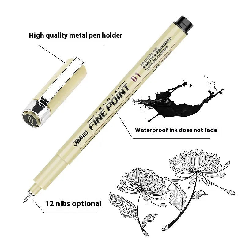 Waterproof needle drawing pen with cartoon syringe design and black ink for sketching artwork