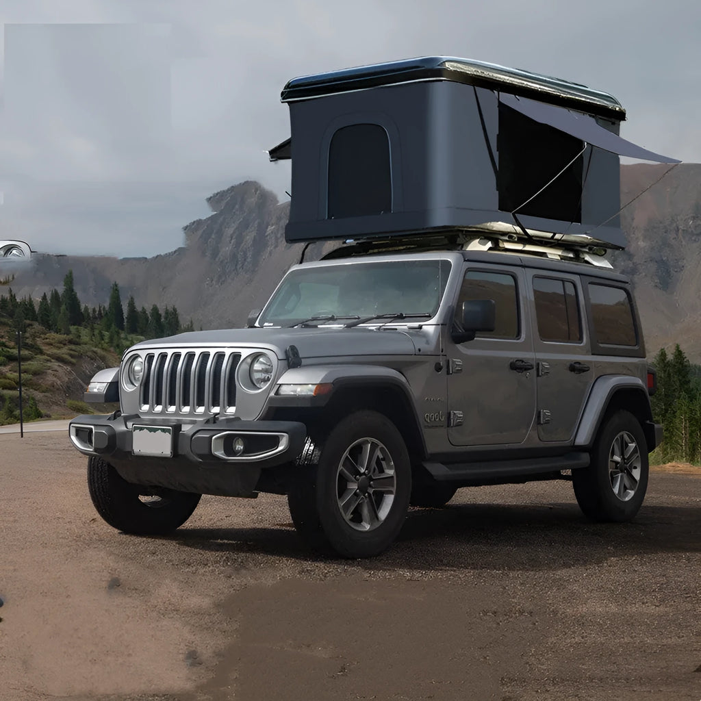 Outdoor aluminum alloy car roof tent black shell with dark grey canvas for two persons