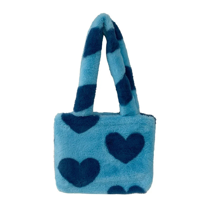Women's plush furry fluffy heart underarm bag in various colors