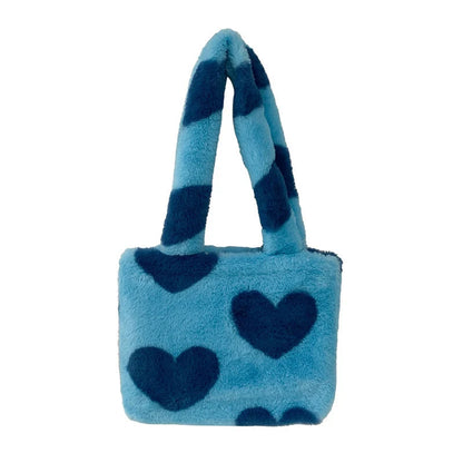 Women's plush furry fluffy heart underarm bag in various colors