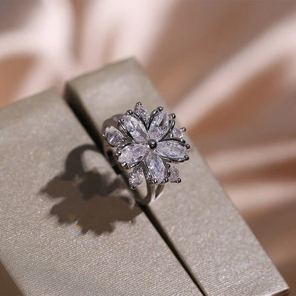 Double-layer flower cubic zirconia jewellery set for women, including necklace, ring, and earrings