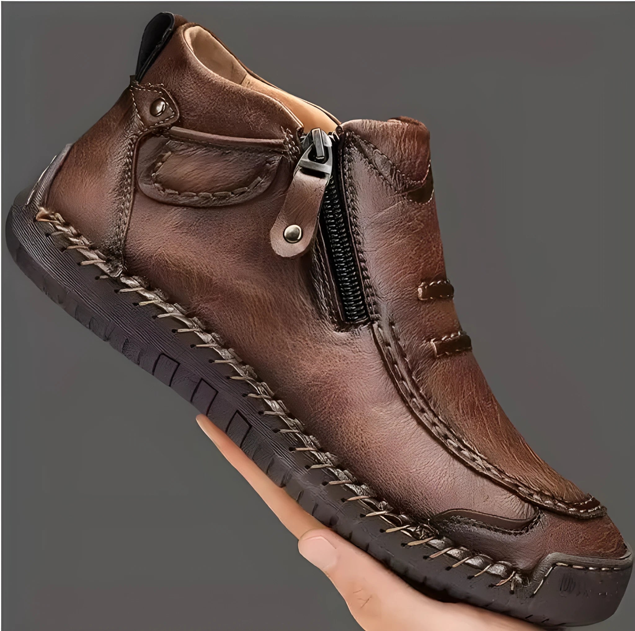 Chelsea plus size men's casual slip-on high top shoes with animal pattern and sewing line detail in brown