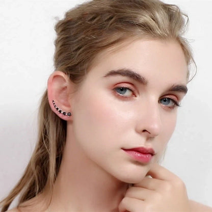 Black zircon long round earrings with copper setting, perfect for women's fashion accessories