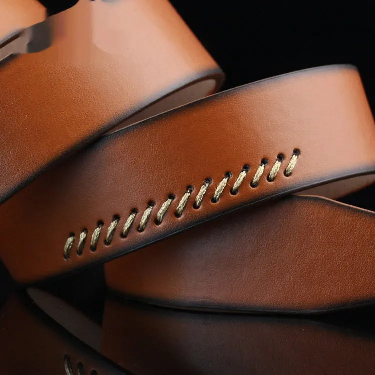 Men's retro pattern imitation leather belt with alloy pin buckle in black, brown, or white colours