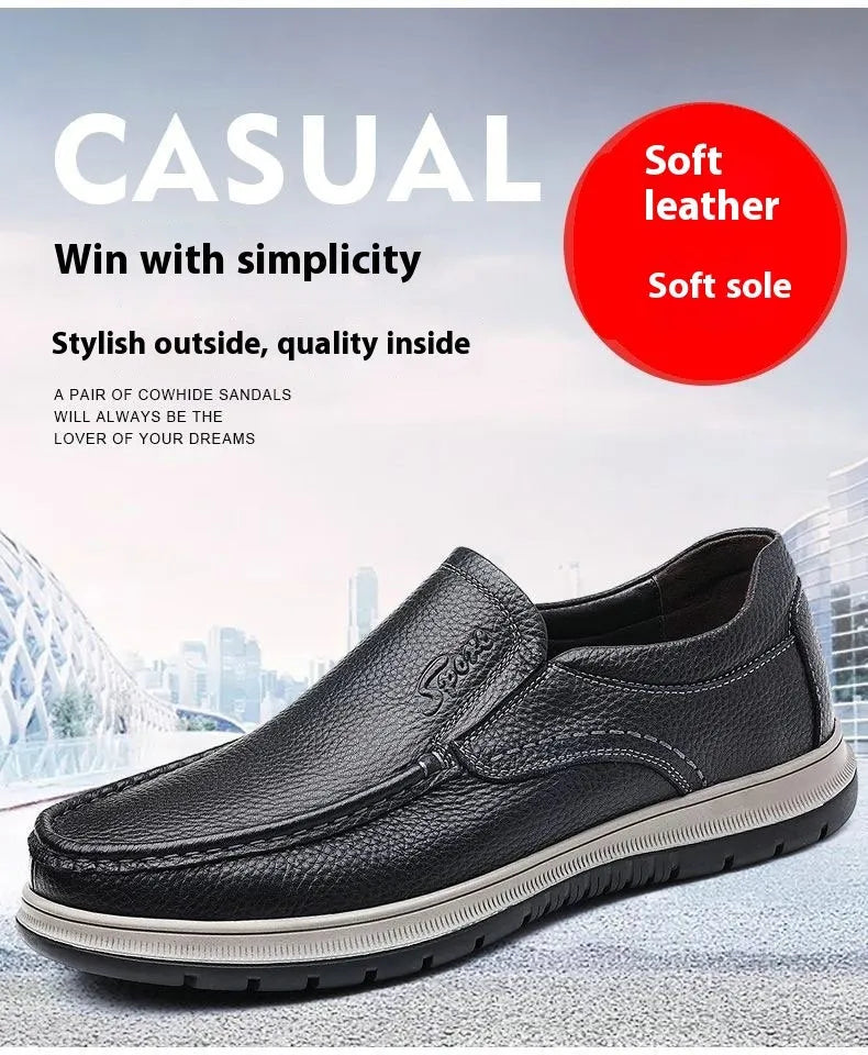 Men's casual waterproof lightweight leather shoes black low top round toe pu upper sewing line detail