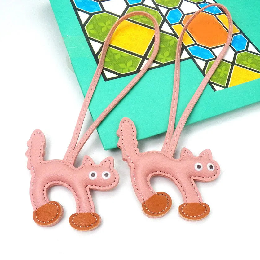 Mini cat-shaped PU leather bag pendant in eight colour options, 8.5 x 9 cm, lightweight charm