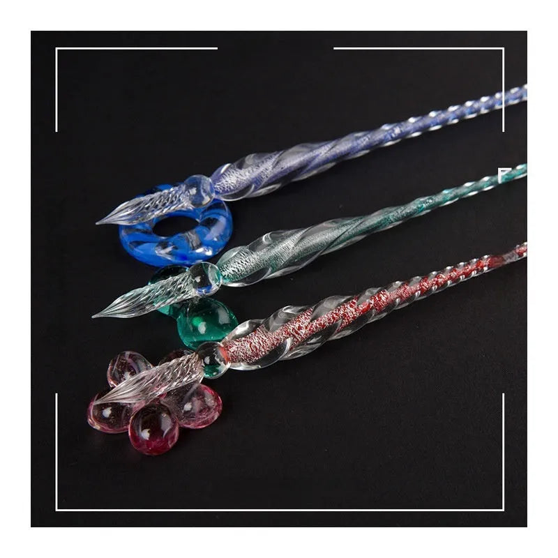 Dipped In Water Art crystal pen with transparent coloured ink in blown glass barrel