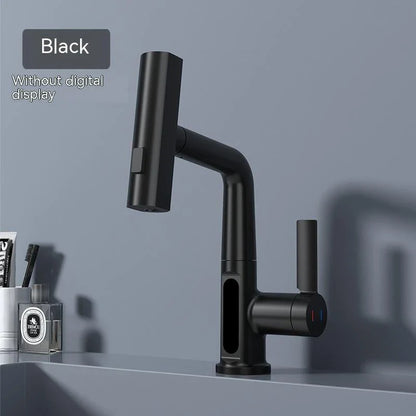 Sleek digital faucet with 360-degree swivel spout and LED temperature display for modern kitchen or bathroom