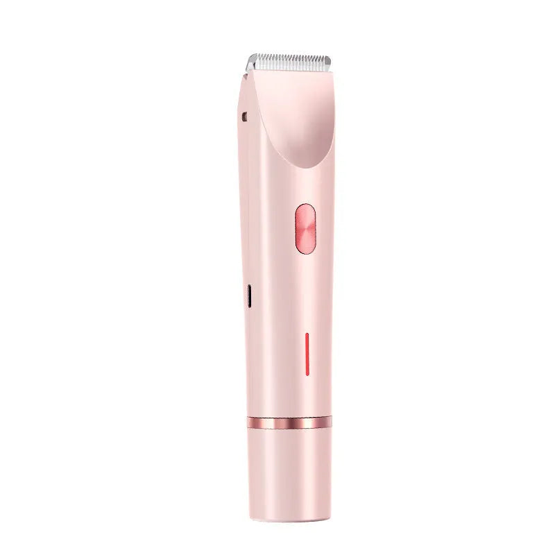 Pink women's electric hair trimmer with double head for body and pubic hair removal