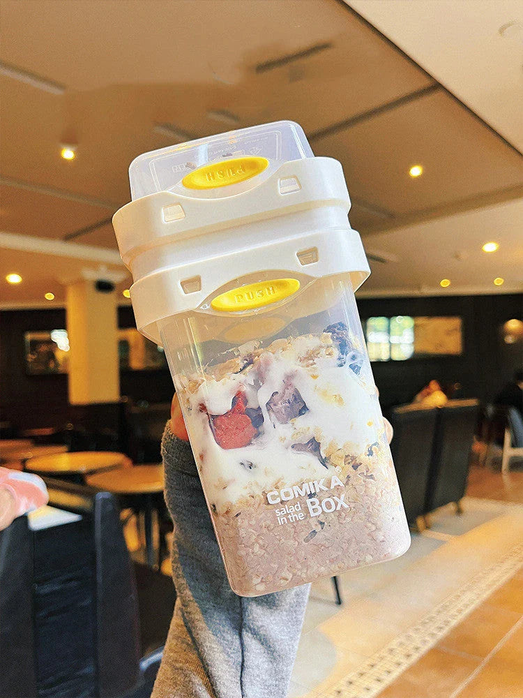 Salad Cup Portable Meal Carrier with Two-Tier Design for Layered Foods and Leak-Proof Lid