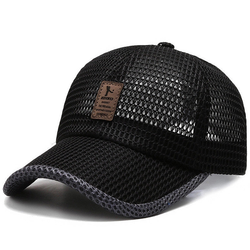Men's quick-drying mesh baseball cap in black, blue, grey, and dark grey for sun protection